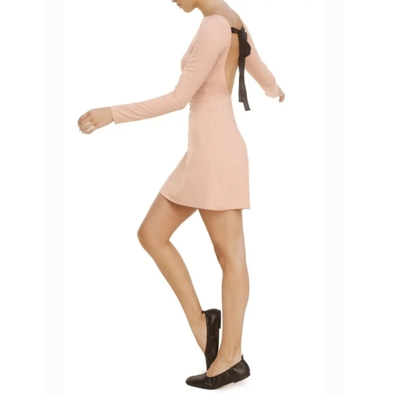 Reformation Avant Mini Dress Long Sleeve Open Back Ribbon Ties Blush Pink M NWT - Picture 6 of 14